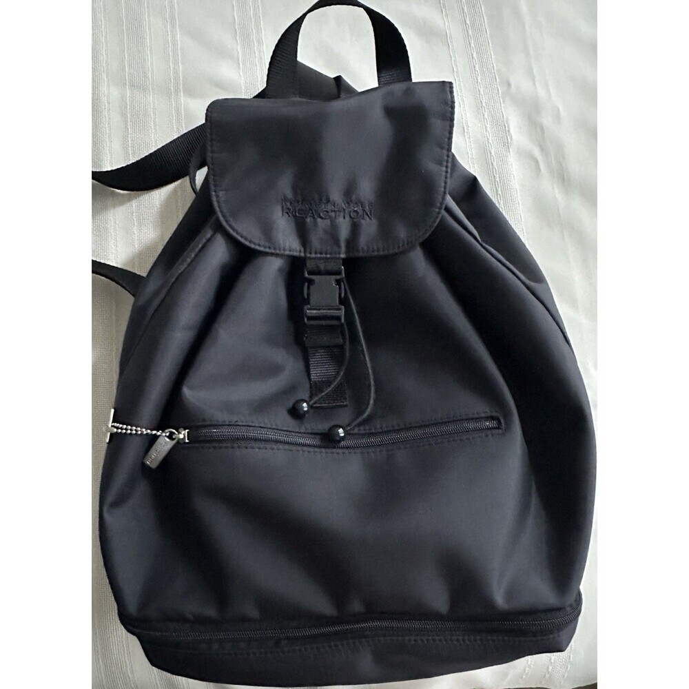 Kenneth Cole Reaction Black Nylon Backpack Buckle Strap Adjustable Large 18”x 12